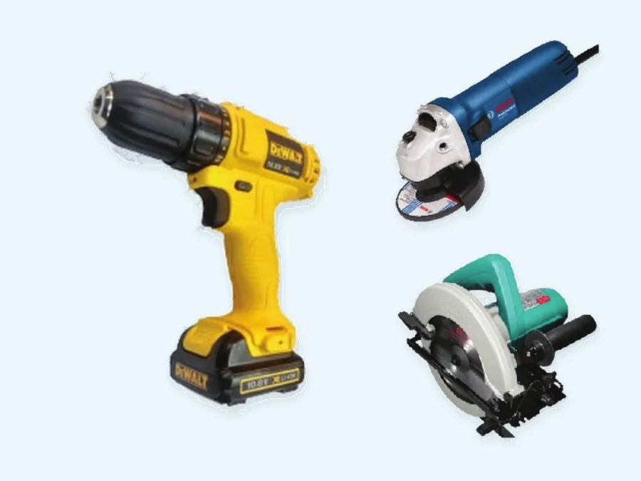 Machinery range: Battery Drill, 4″ Grinder, 7″ Circular Saw