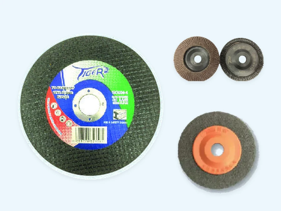 Polish Materials range: Tiger Cutting Disc (Black), Tiger Flap Disc (4″), Non Woven Wheel