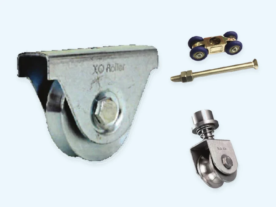 Roller Accessories range: V Roller Full Bracket, Sliding Roller (Blue), Roller Folding Gate