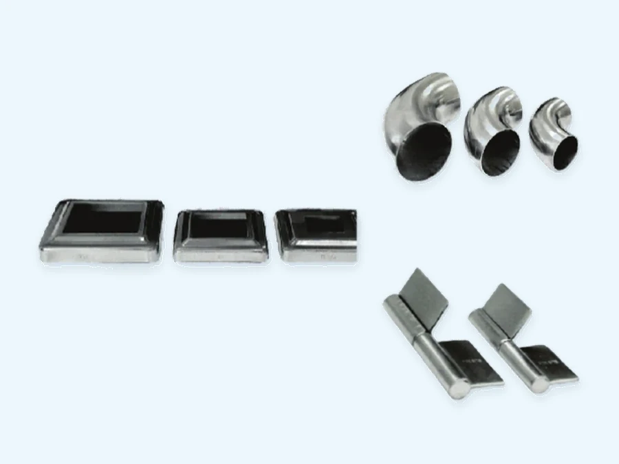 Stainless Steel Accessories range: S/S Square Capping, S/S Elbow, S/S Butterfly Hinges