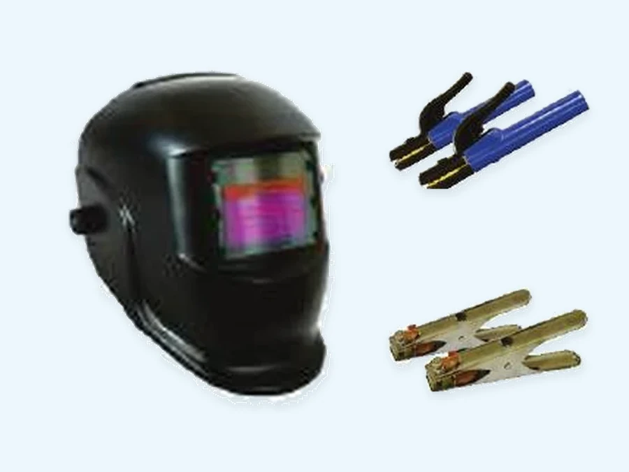 Welding Accessories range: Automatically Darkening Helmet, Electric Holder (Blue), Earth Clamp